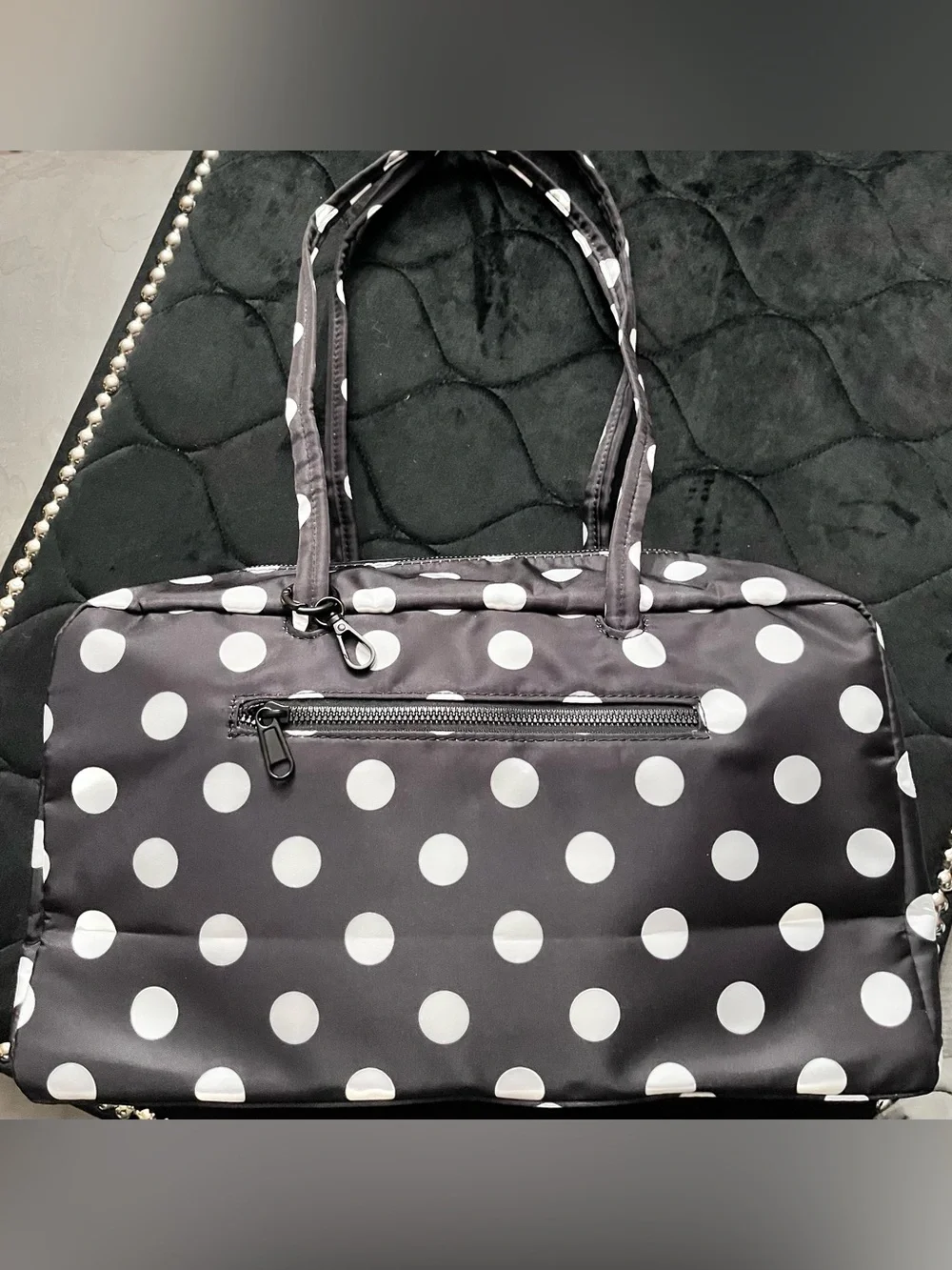 Nylon Polka Dots Bowler Bag/Shoulder Bag- FREE Bag Charm With Purchase